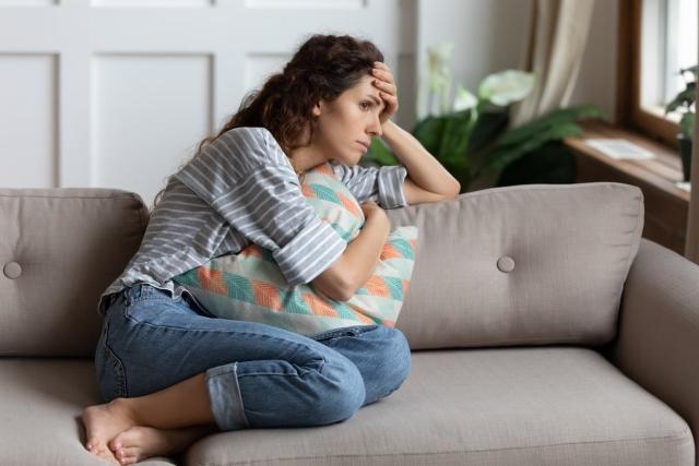 A woman on a couch